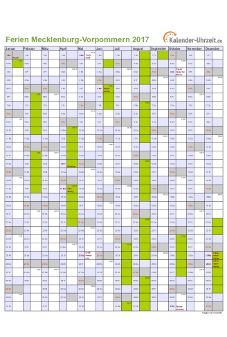 Ferien 2017 Meck.-Pomm. im Kalender - A4 hoch-einseitig Ferienkalender 2017 für Meck.-Pomm. - A4 hoch-einseitig