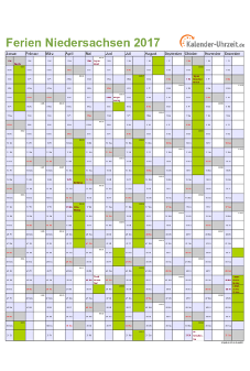 Ferien 2017 Niedersachsen im Kalender - A4 hoch-einseitig Ferienkalender 2017 für Niedersachsen - A4 hoch-einseitig