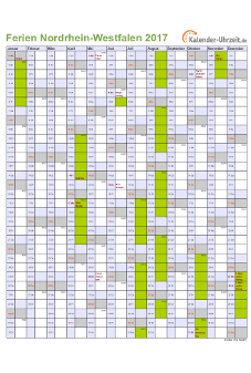 Ferien 2017 Nordrhein-Westfalen im Kalender - A4 hoch-einseitig Ferienkalender 2017 für Nordrhein-Westfalen - A4 hoch-einseitig