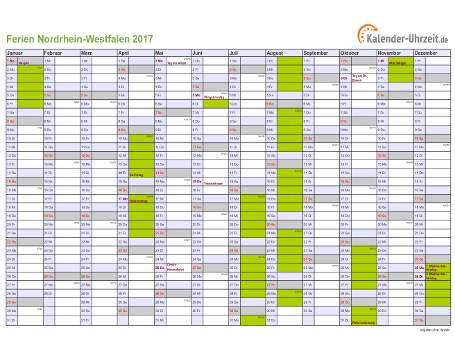 Ferienkalender 2017 für Nordrhein-Westfalen - A4 quer-einseitig