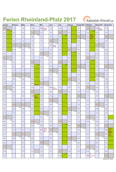Ferienkalender 2017 für Rheinland-Pfalz - A4 hoch-einseitig