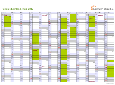 Ferienkalender 2017 für Rheinland-Pfalz - A4 quer-einseitig