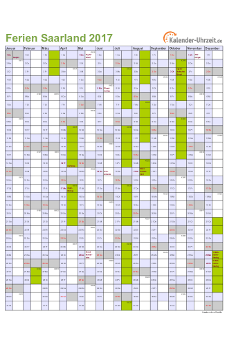 Ferienkalender 2017 für Saarland - A4 hoch-einseitig