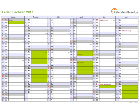 Ferien 2017 Sachsen im Kalender - A4 quer-zweiseitig Ferienkalender 2017 für Sachsen - A4 quer-zweiseitig