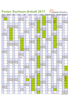 Ferienkalender 2017 für Sachsen-Anhalt - A4 hoch-einseitig