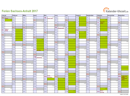 Ferienkalender 2017 für Sachsen-Anhalt - A4 quer-einseitig