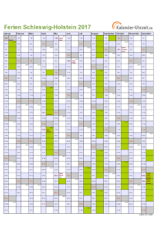 Ferienkalender 2017 für Schleswig-Holstein - A4 hoch-einseitig