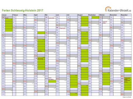 Ferienkalender 2017 für Schleswig-Holstein - A4 quer-einseitig