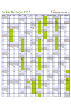 Ferien 2017 Thüringen im Kalender - A4 hoch-einseitig Ferienkalender 2017 für Thüringen - A4 hoch-einseitig