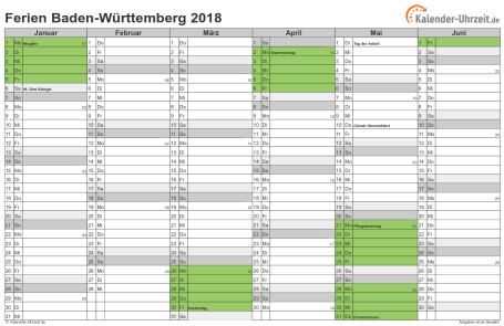 Ferien 2018 Baden-Württemberg im Kalender - A4 quer-zweiseitig Ferienkalender 2018 für Baden-Württemberg - A4 quer-zweiseitig