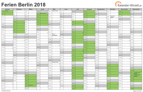 Ferienkalender 2018 für Berlin - A4 quer-einseitig