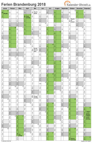 Ferienkalender 2018 für Brandenburg - A4 hoch-einseitig