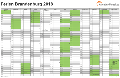 Ferien 2018 Brandenburg im Kalender - A4 quer-einseitig Ferienkalender 2018 für Brandenburg - A4 quer-einseitig
