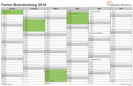 Ferienkalender 2018 für Brandenburg - A4 quer-zweiseitig