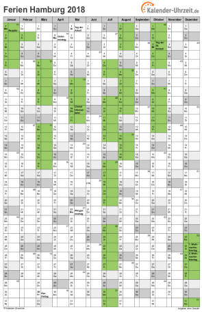 Ferien 2018 Hamburg im Kalender - A4 hoch-einseitig Ferienkalender 2018 für Hamburg - A4 hoch-einseitig