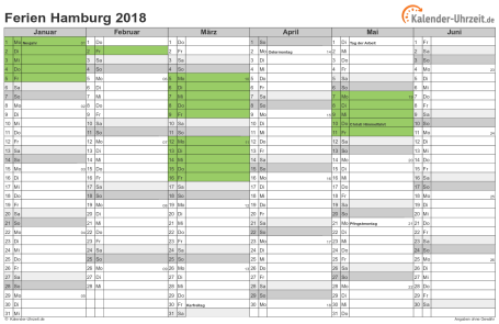 Ferien 2018 Hamburg im Kalender - A4 quer-zweiseitig Ferienkalender 2018 für Hamburg - A4 quer-zweiseitig