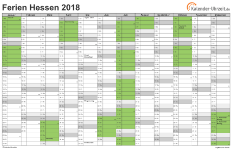 Ferienkalender 2018 für Hessen - A4 quer-einseitig