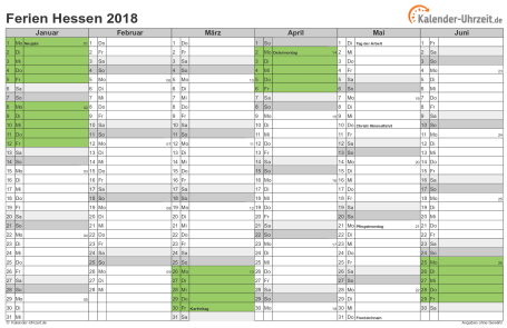 Ferienkalender 2018 für Hessen - A4 quer-zweiseitig