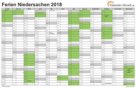Ferienkalender 2018 für Niedersachsen - A4 quer-einseitig