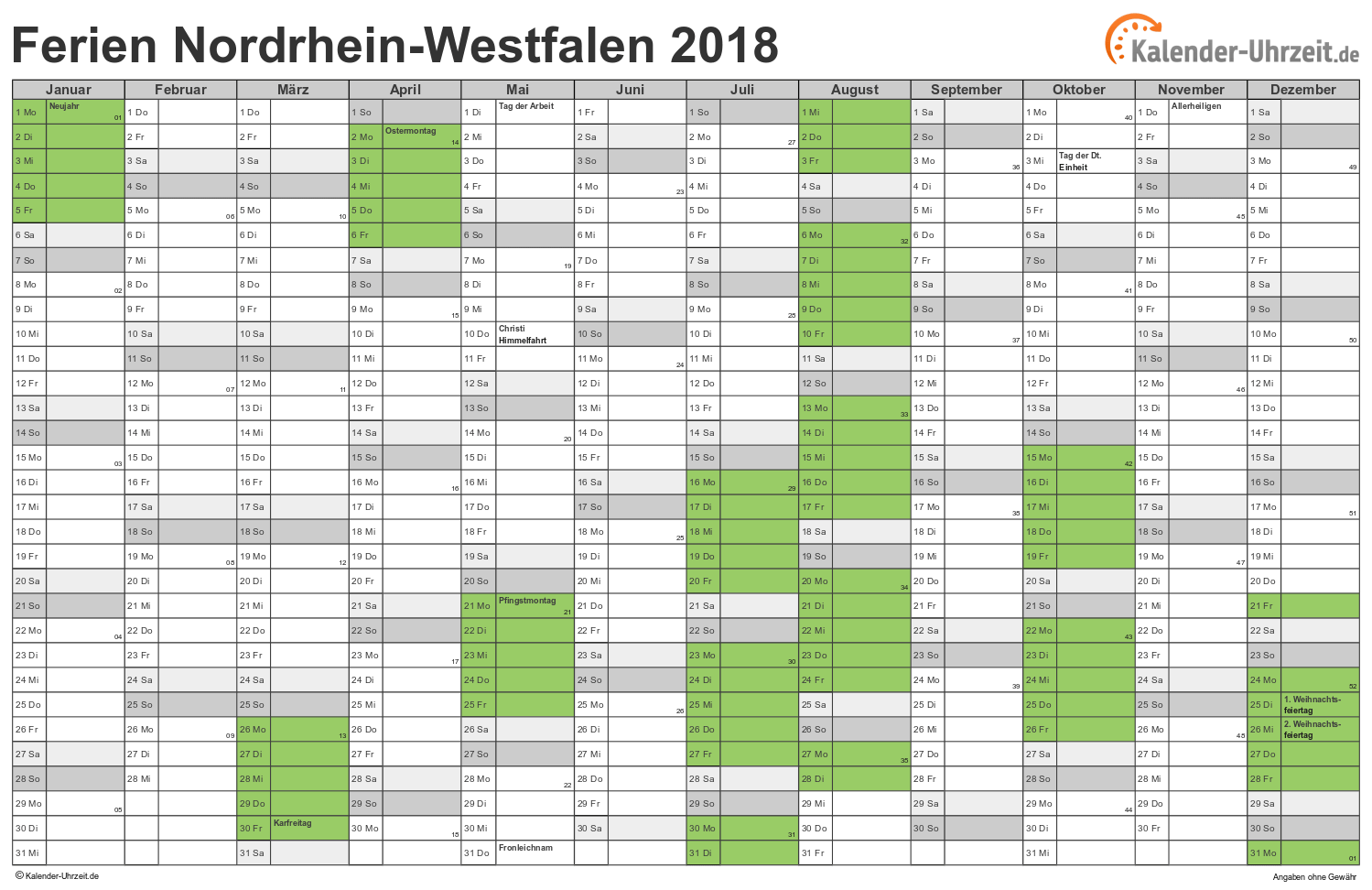 Kalender 2021 Nrw Mit Feiertagen - Kalender 2021 mit Excel/PDF/Word