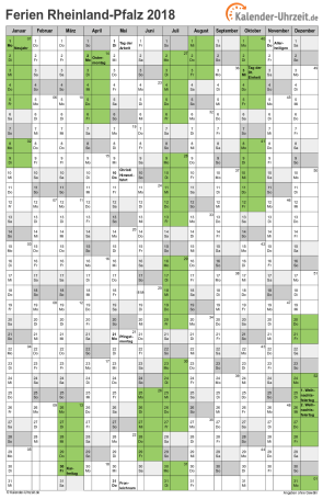 Ferien 2018 Rheinland-Pfalz im Kalender - A4 hoch-einseitig Ferienkalender 2018 für Rheinland-Pfalz - A4 hoch-einseitig