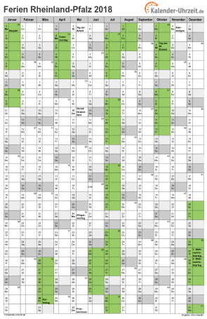 Ferienkalender 2018 für Rheinland-Pfalz - A4 hoch-einseitig