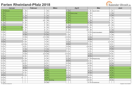 Ferienkalender 2018 für Rheinland-Pfalz - A4 quer-zweiseitig