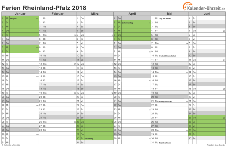 Ferien 2018 Rheinland-Pfalz im Kalender - A4 quer-zweiseitig Ferienkalender 2018 für Rheinland-Pfalz - A4 quer-zweiseitig