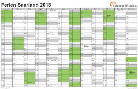 Ferienkalender 2018 für Saarland - A4 quer-einseitig