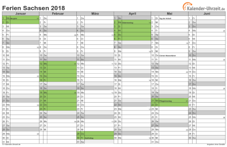 Ferienkalender 2018 für Sachsen - A4 quer-zweiseitig