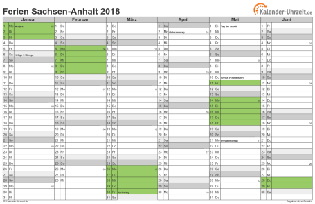 Ferienkalender 2018 für Sachsen-Anhalt - A4 quer-zweiseitig