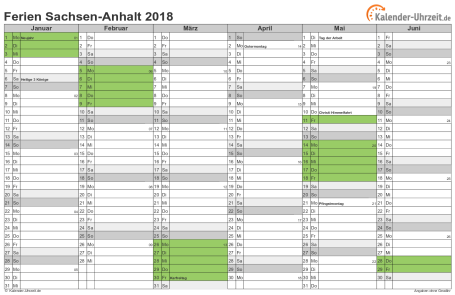 Ferien 2018 Sachsen-Anhalt im Kalender - A4 quer-zweiseitig Ferienkalender 2018 für Sachsen-Anhalt - A4 quer-zweiseitig