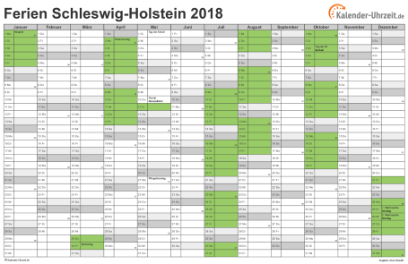Ferienkalender 2018 für Schleswig-Holstein - A4 quer-einseitig