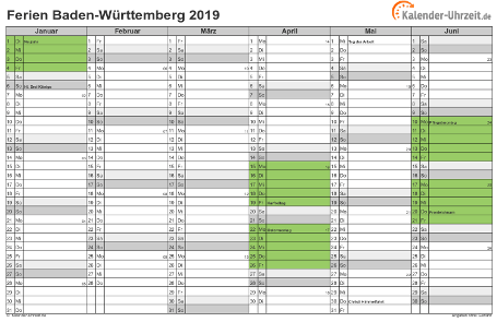 Ferienkalender 2019 für Baden-Württemberg - A4 quer-zweiseitig