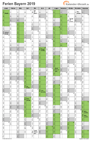 Ferienkalender 2019 für Bayern - A4 hoch-einseitig