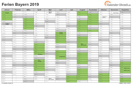 Ferienkalender 2019 für Bayern - A4 quer-einseitig