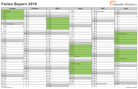 Ferienkalender 2019 für Bayern - A4 quer-zweiseitig