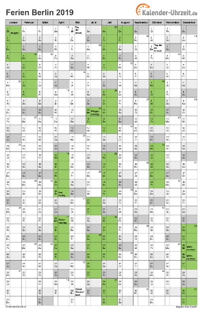 Ferienkalender 2019 für Berlin - A4 hoch-einseitig