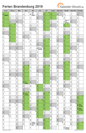 Ferien 2019 Brandenburg im Kalender - A4 hoch-einseitig Ferienkalender 2019 für Brandenburg - A4 hoch-einseitig