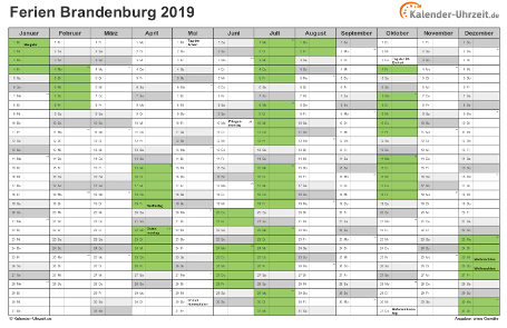 Ferien 2019 Brandenburg im Kalender - A4 quer-einseitig Ferienkalender 2019 für Brandenburg - A4 quer-einseitig