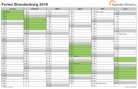 Ferienkalender 2019 für Brandenburg - A4 quer-zweiseitig