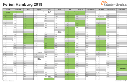 Ferienkalender 2019 für Hamburg - A4 quer-einseitig