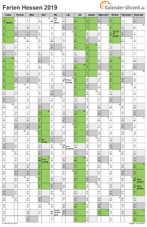 Ferienkalender 2019 für Hessen - A4 hoch-einseitig