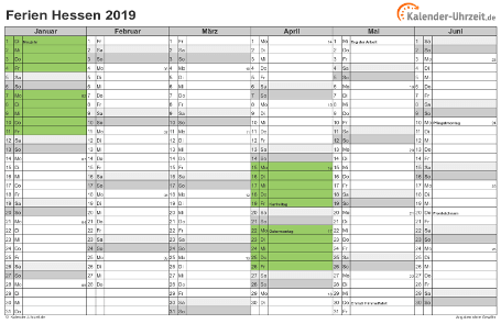 Ferienkalender 2019 für Hessen - A4 quer-zweiseitig