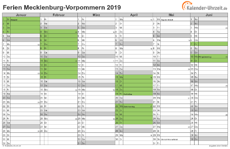 Ferien 2019 Meck.-Pomm. im Kalender - A4 quer-zweiseitig Ferienkalender 2019 für Meck.-Pomm. - A4 quer-zweiseitig