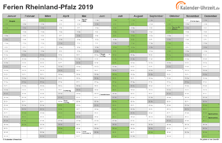 Ferienkalender 2019 für Rheinland-Pfalz - A4 quer-einseitig
