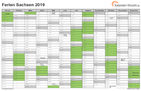 Ferienkalender 2019 für Sachsen - A4 quer-einseitig