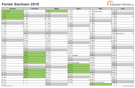 Ferienkalender 2019 für Sachsen - A4 quer-zweiseitig