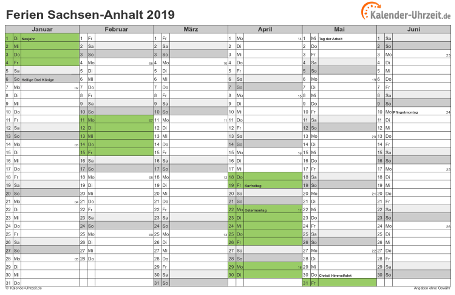 Ferienkalender 2019 für Sachsen-Anhalt - A4 quer-zweiseitig