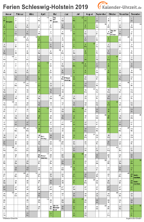 Ferien 2019 Schleswig-Holstein im Kalender - A4 hoch-einseitig Ferienkalender 2019 für Schleswig-Holstein - A4 hoch-einseitig
